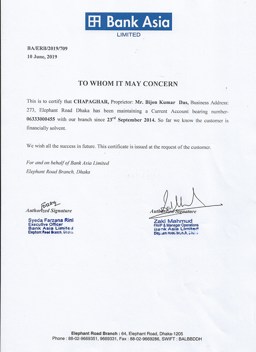 Bank Asia Certificate